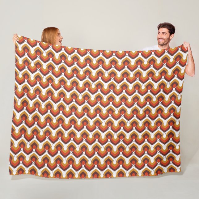 70s Bold Retro Modern Motif in Orange & Brown Fleece Blanket (In Situ)