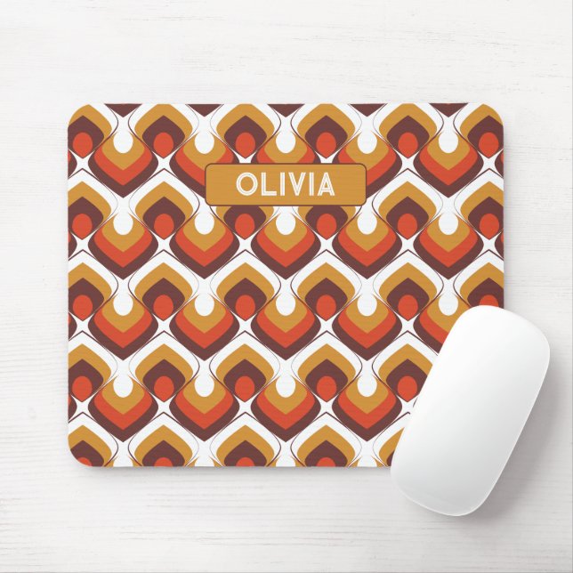 70s Bold Retro Modern Motif in Orange & Brown Mouse Pad (With Mouse)