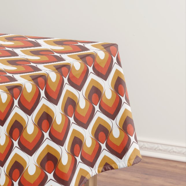 70s Bold Retro Modern Motif in Orange & Brown Tablecloth (In Situ)