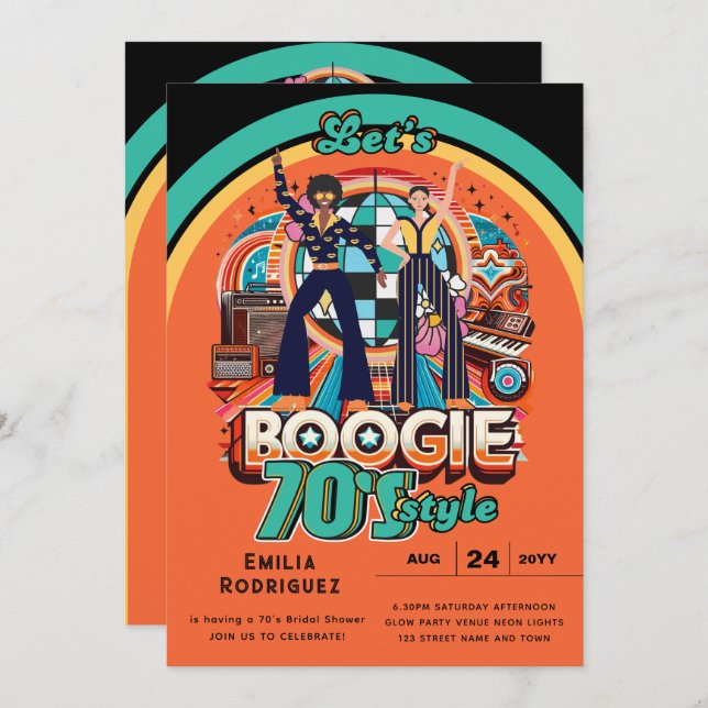 70s Boogie Retro Disco Dancing Bridal Bachelorette Invitation (Front/Back)