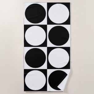 70s Checks and Circles Black and White Beach Towel