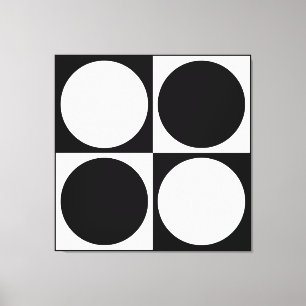 70s Checks and Circles Black and White Canvas Print