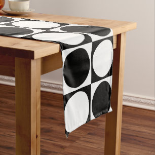 70s Checks and Circles Black and White Long Table Runner