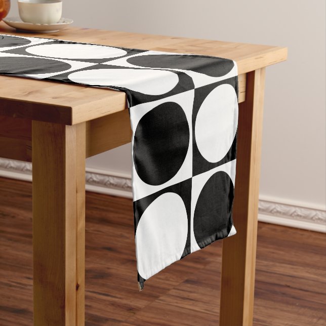 70s Checks and Circles Black and White Long Table Runner (In Situ)