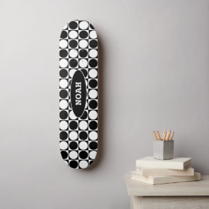 70s Checks and Circles Black and White Skateboard