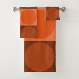 70s Checks and Circles Flame Orange Bath Towel Set