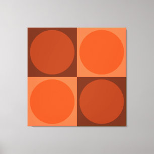 70s Checks and Circles Flame Orange Canvas Print