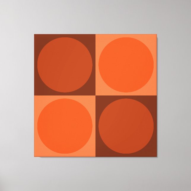 70s Checks and Circles Flame Orange Canvas Print (Front)