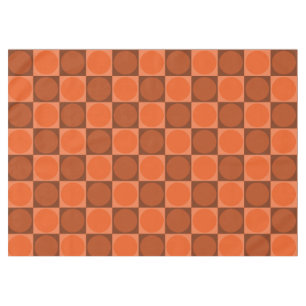 70s Checks and Circles Flame Orange Tablecloth