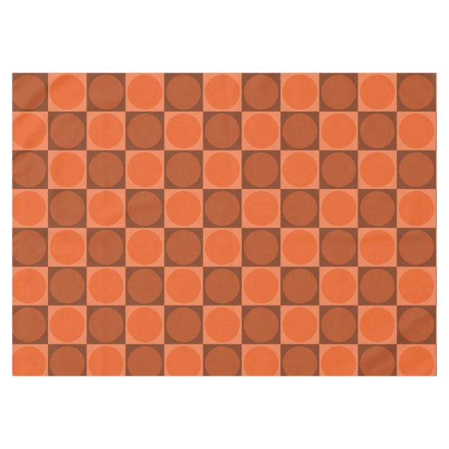 70s Checks and Circles Flame Orange Tablecloth (Front (Horizontal))