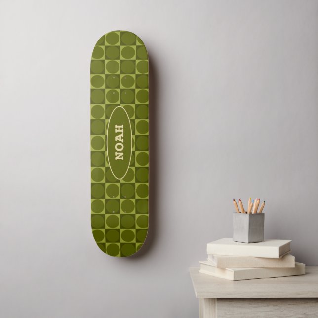 70s Checks and Circles Green Skateboard (Wall Art)