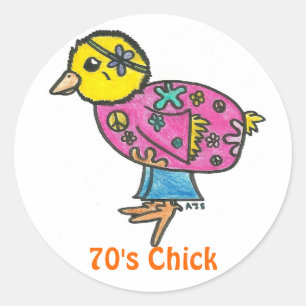 70's Chick Classic Round Sticker