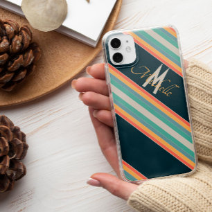 70s colorful Stripes Monogram initials aesthetic Case-Mate iPhone Case