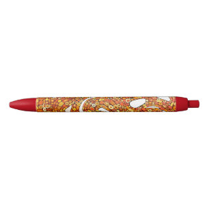 70s Colors Red Orange Yellow Abstract Design Black Ink Pen