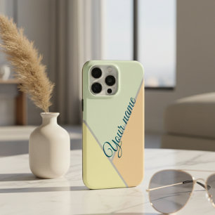 70s Colour block Sage green Triangles Custom name iPhone 15 Pro Max Case