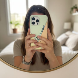 70s Colour block Sage green Triangles Custom name iPhone 15 Pro Max Case