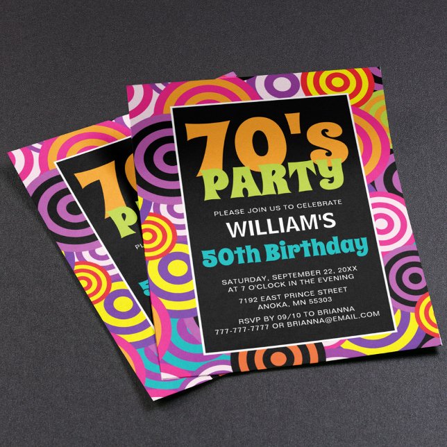 70's Colourful Circles Birthday Invitation (Creator Uploaded)
