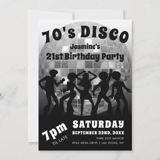 70's Disco Birthday | Silver Glitter Ball Invitation (Front)