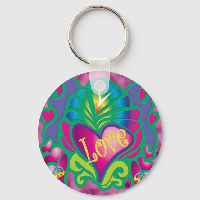 70s Floral love Key Ring (Front)
