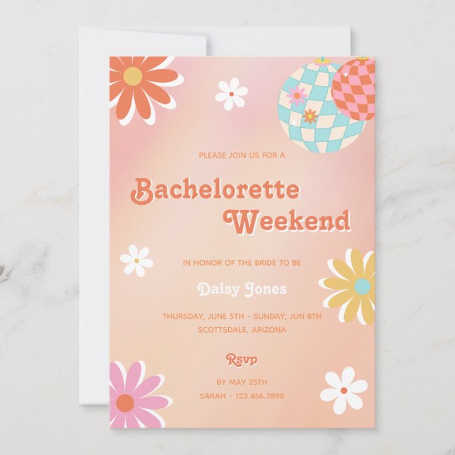 70's Flower Power Disco Bachelorette Invitation (Front)