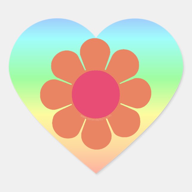 70's Flower Power Heart Sticker (Front)