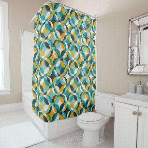 70s geometric circle shapes colourful blue retro shower curtain