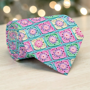 70s Granny Square Crochet Necktie