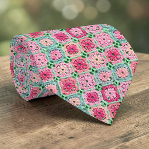 70s Granny Square Crochet Necktie