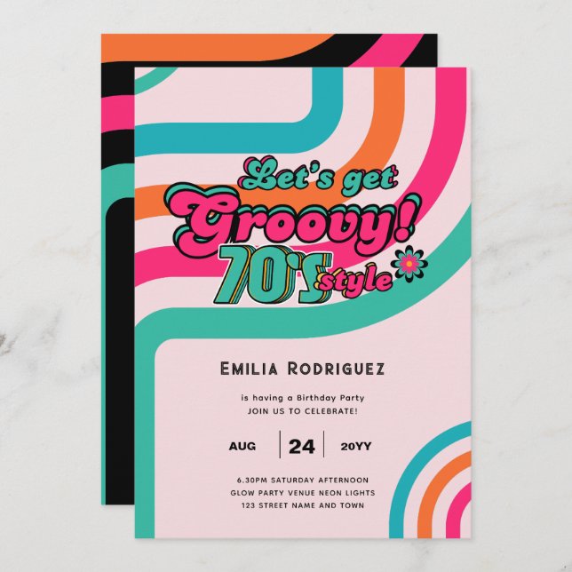 70s Groovy Boogie Retro Disco Birthday Party Invitation (Front/Back)