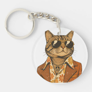 70s Groovy Cool Cat & fox Key Ring