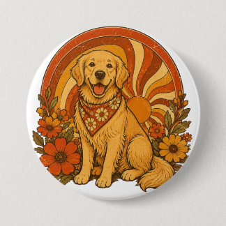 70s Groovy Golden Retriever 7.5 Cm Round Badge