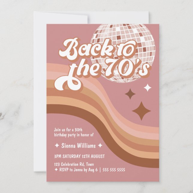 70's Groovy Retro Any Age Pink Disco Ball Birthday Invitation (Front)