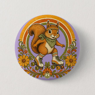 70s Groovy Roller Skating Squirrel 6 Cm Round Badge