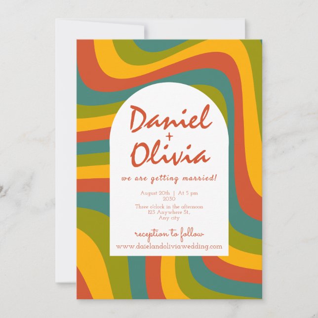 70's Groovy with QR Wedding Invitation (Front)