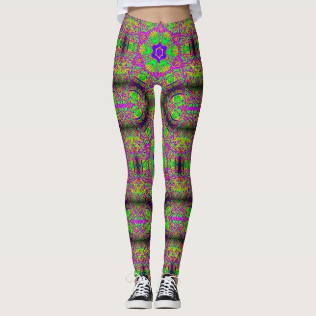 70's hippie groovy psychedelic green leggings (Front)