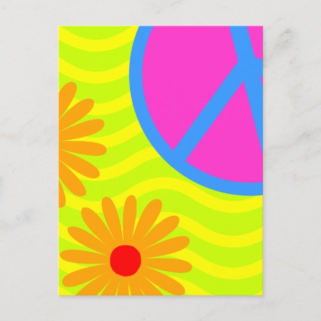 70's Hippie Peace Sign and Flowers Postcard (Front)