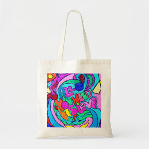 70's hippie-style love tote bag