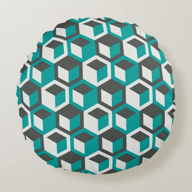 70s inspired abstract retro geometric seamless pat round cushion (Front)