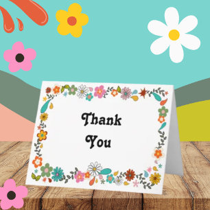 70's inspired Botanical Flowers Thank You Card