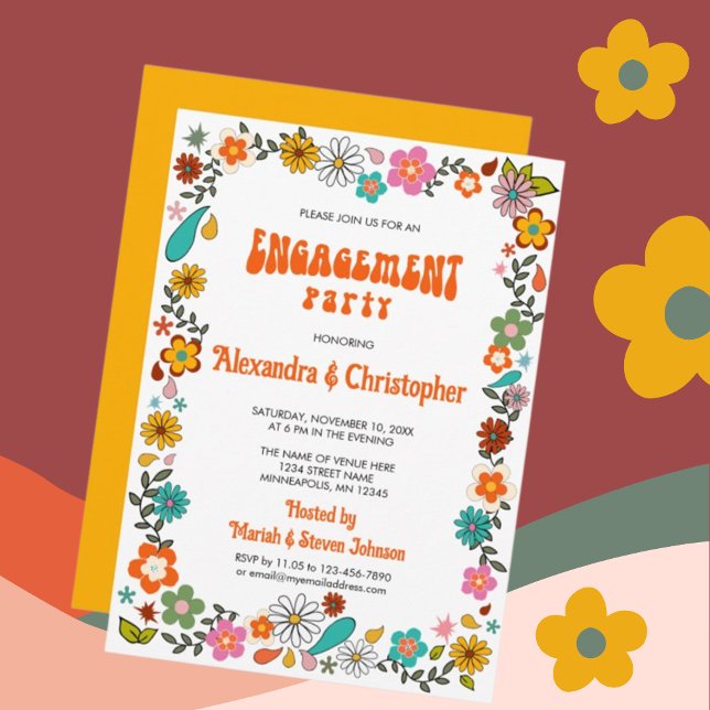70's inspired Funky flower power Engagement  Invitation (Creator Uploaded)