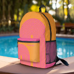 70s Inspired Line Art - Orange Pink Rainbow Arch Printed Backpack<br><div class="desc">A boho design with a striped pattern and circular shapes in orange and pink. A bold yet minimal design with an optional area to add text.</div>