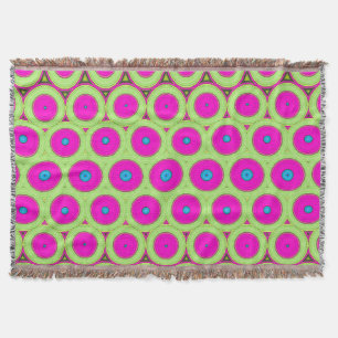 70's Inspired Neon Pink Circles On Green and Brown Throw Blanket