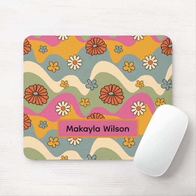 70's Inspired Retro Floral Print Mouse Pad  (With Mouse)