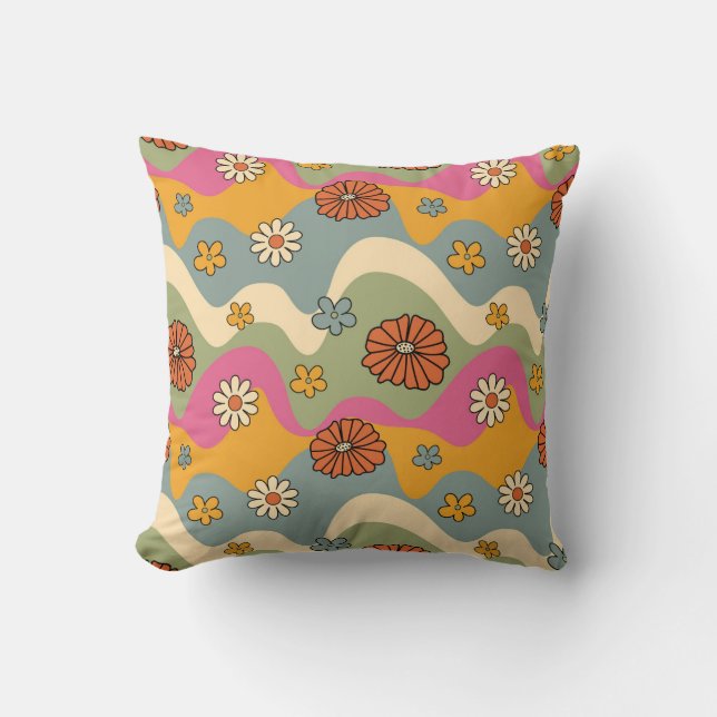 70's Inspired Retro Floral Throw Pillow (Front)