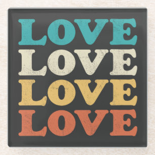 70s Love Retro Distressed Repeat Type Glass Coaster