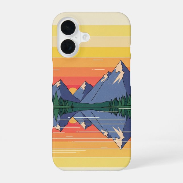 70s Minimalist Sunset Lake iPhone 16 Case (Back)