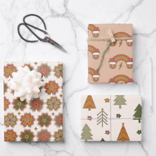 70s Nostalgia Retro Groovy Christmas Wrapping Paper Sheet