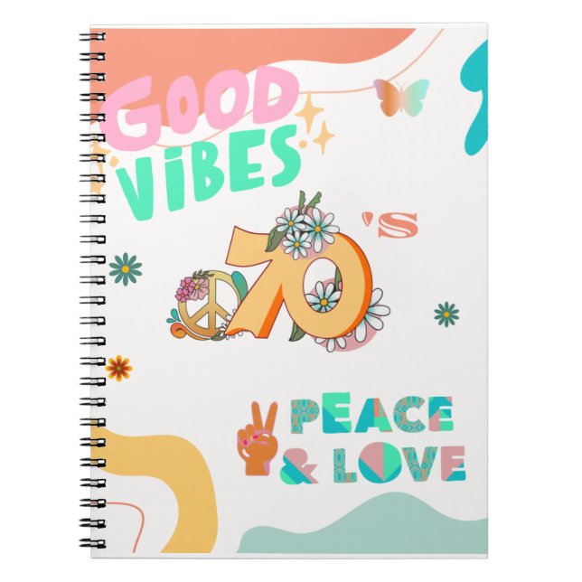 70's Notebook 1970's designs peace sign flowers  (Front)