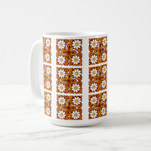 70s Orange Daisy Pattern Coffee Mug