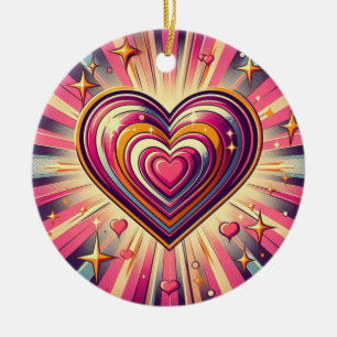 70s pop art heart/Valentines  Ceramic Tree Decoration